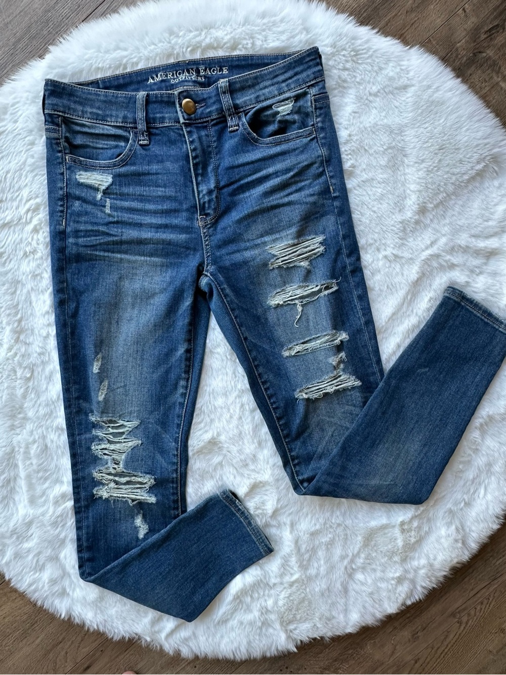 American Eagle Dark Blue Distressed Skinny Jeans